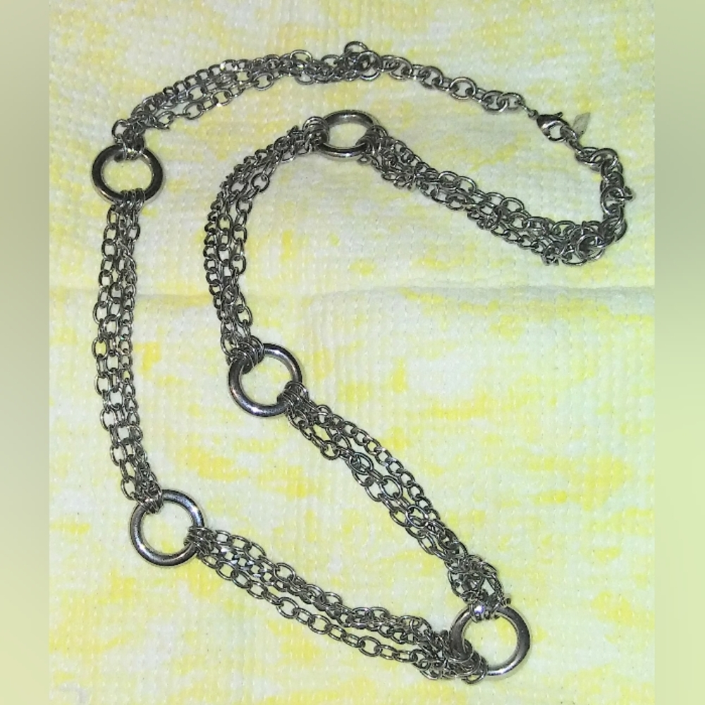 Vintage "EDFORCE" Stainless Steel Heavy Chain & Circles Necklace